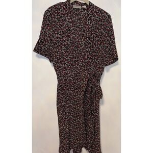VTG Liz Claiborne  Wrap Dress Size 6 Black & red Long Midi Floral Romantic
